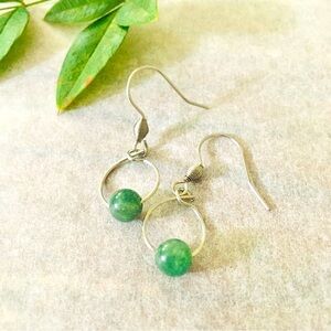 Single Jade Spherical Bead on Loop Minimalist Dangle Earrings
